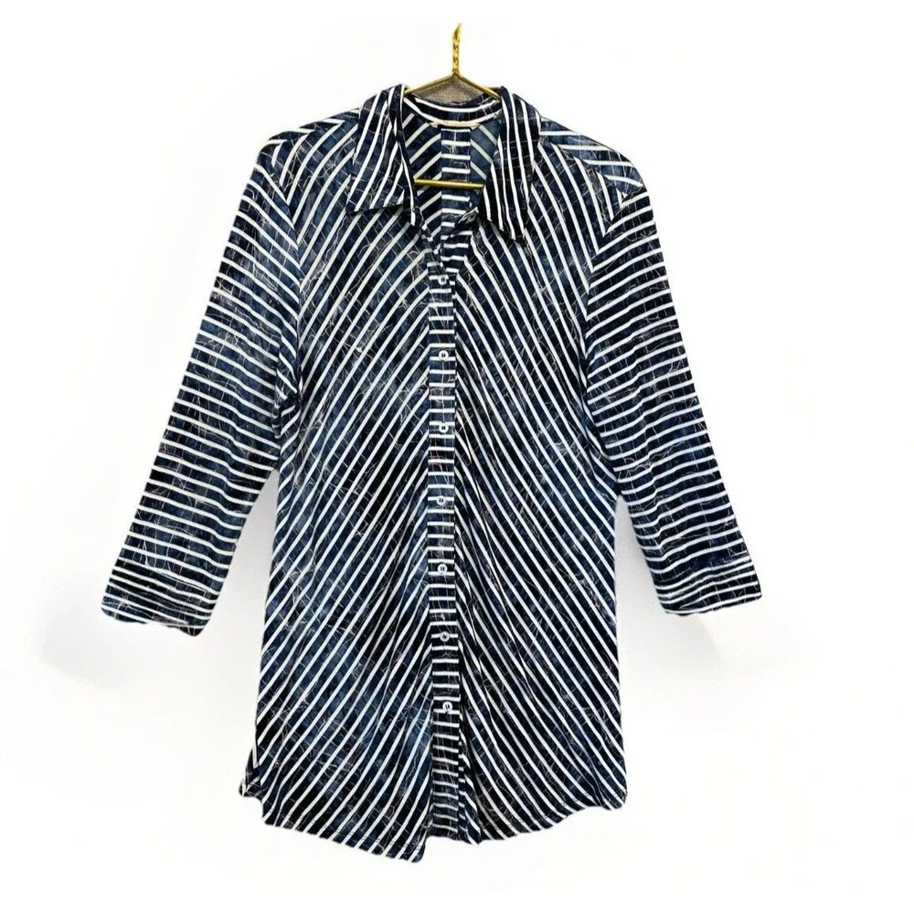 Soft Surroundings Knit Shirt Sz XL Blue Button Up,  Button Back Top Long Sleeve